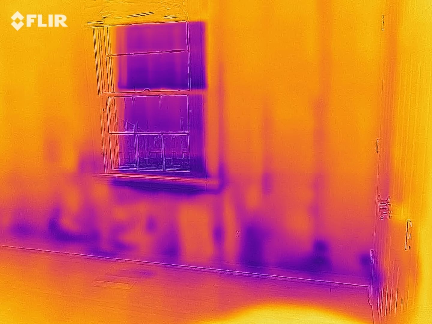 FLIR thermal scan showing hidden water leak behind drywall