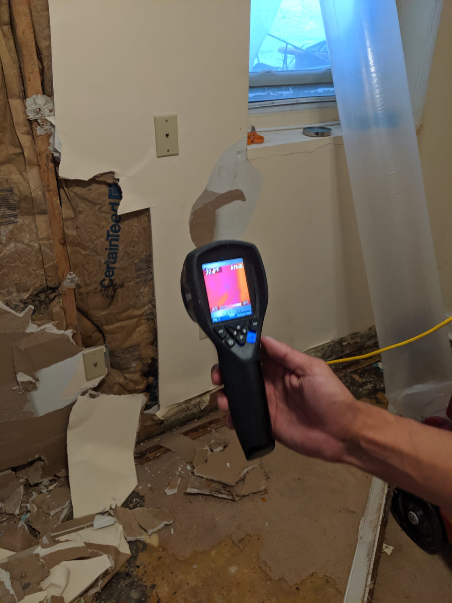 FLIR thermal imaging finds hidden moisture.